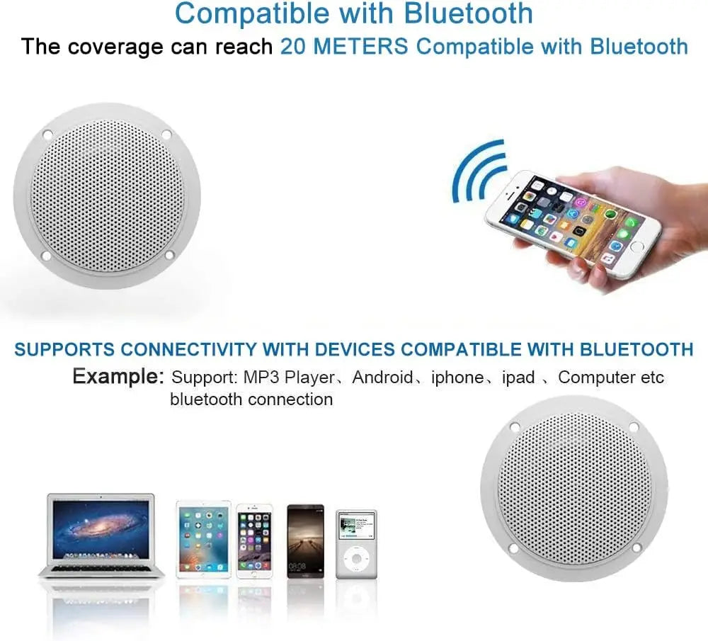 Herdio 4 Inch Ceiling Bluetooth Speakers Water Resistant 160W Marine Speakers For Bathroom Kitchen Home Outdoor Camper 2PCS