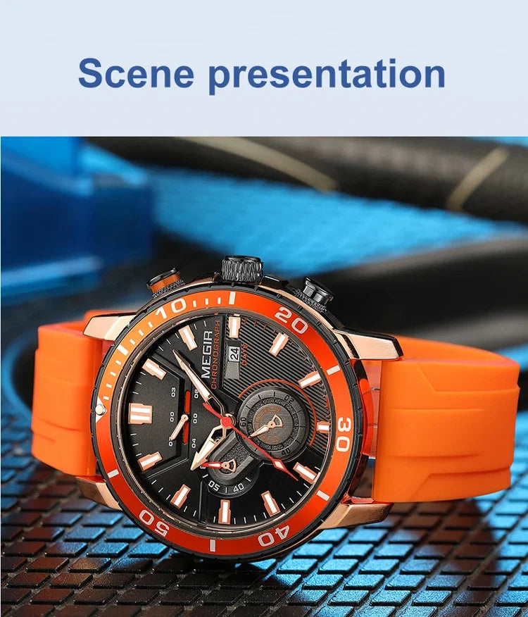 MEGIR Men Wristwatch Fashion Casual Quartz Date Watches Luxury Male Clock Chronograph Multifunctional 30M Waterproof Sport