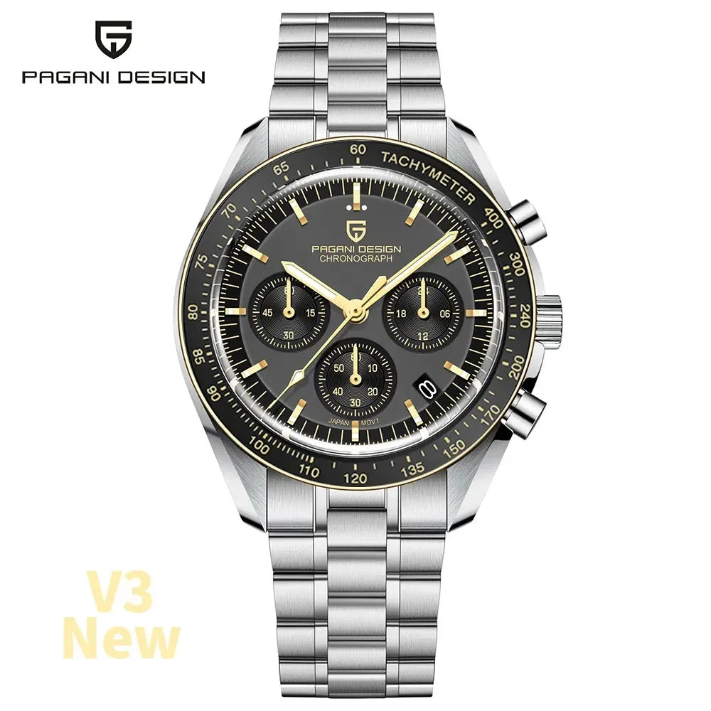 Gold Color Men's Chronograph Quartz Watch With Sapphire Crystal