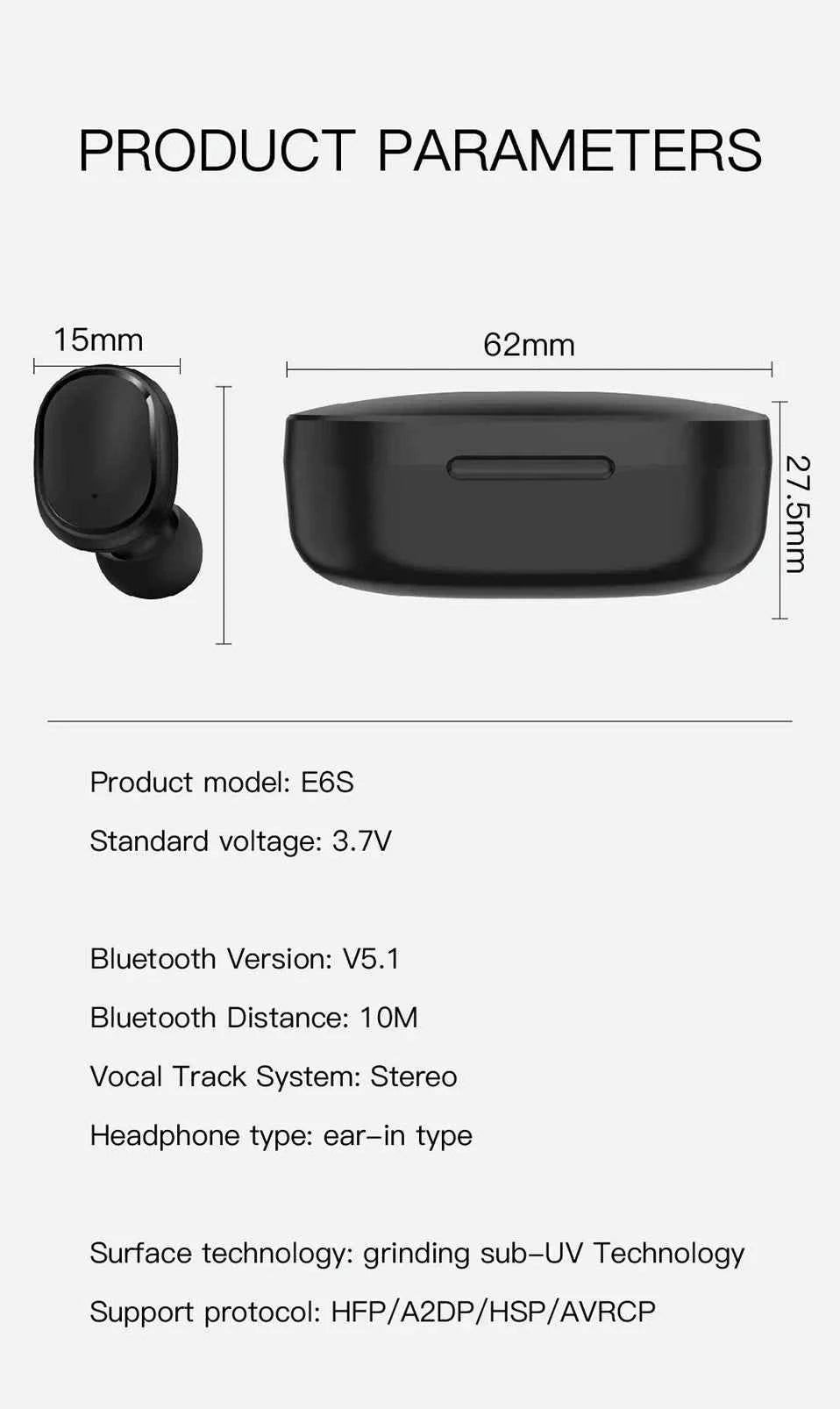 E6S Wireless Bluetooth Headphones with LED Display Deep Bass Stereo Ear Buds with Mic  Wireless Earbuds