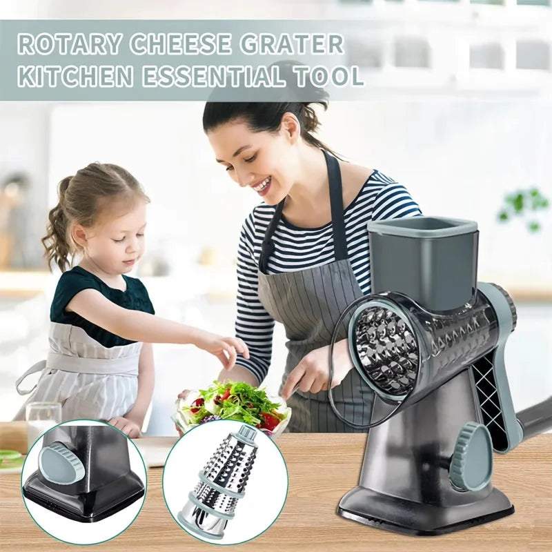 3 in 1 Multi-function Drum Vegetable Chopper Hand-operated Potato Slice Chopper Pressed Vegetable Grinder Peeled Garlic Chopper