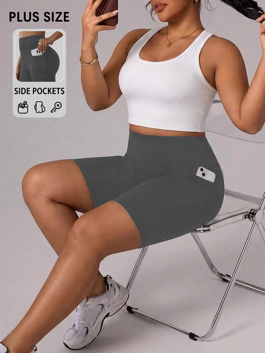 Plus Size Women Athletic Shorts with Pockets.5 Inch High Waisted Biker Super Soft Tummy Control No See Through