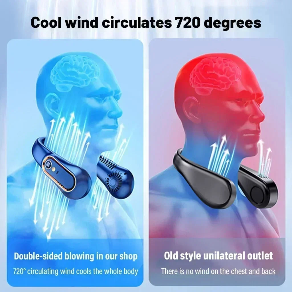 Neck Bladeless Fan Mini Ultra Long Life Portable Lazy Silent Fan USB Charging Student Sports Office Digital Display Power 5 Gear