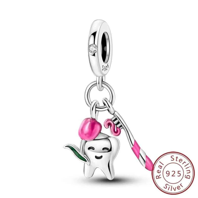 Original 925 Sterling Silver Charms Bead Toothbrush Pendant Tooth Bead Fit Original Bracelet For Women DIY Jewelry Gift