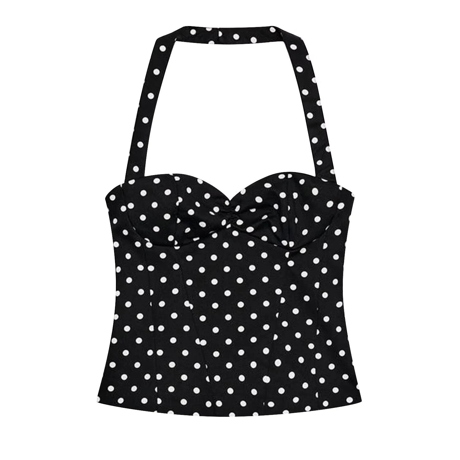 DEEABAE 2026 summer French style hanging neck polka dot camisole vest for women slim fit and slimming ruffled edge sexy top