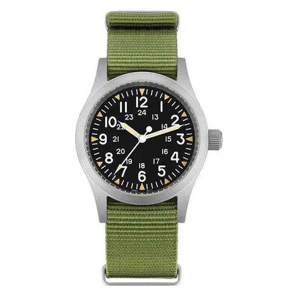 Militado ML05 38mm Military Watch Miyota 2035 Movement Domed Sapphire Crystal C3 Green Luminous 10Bar Waterproof Vintage Watches