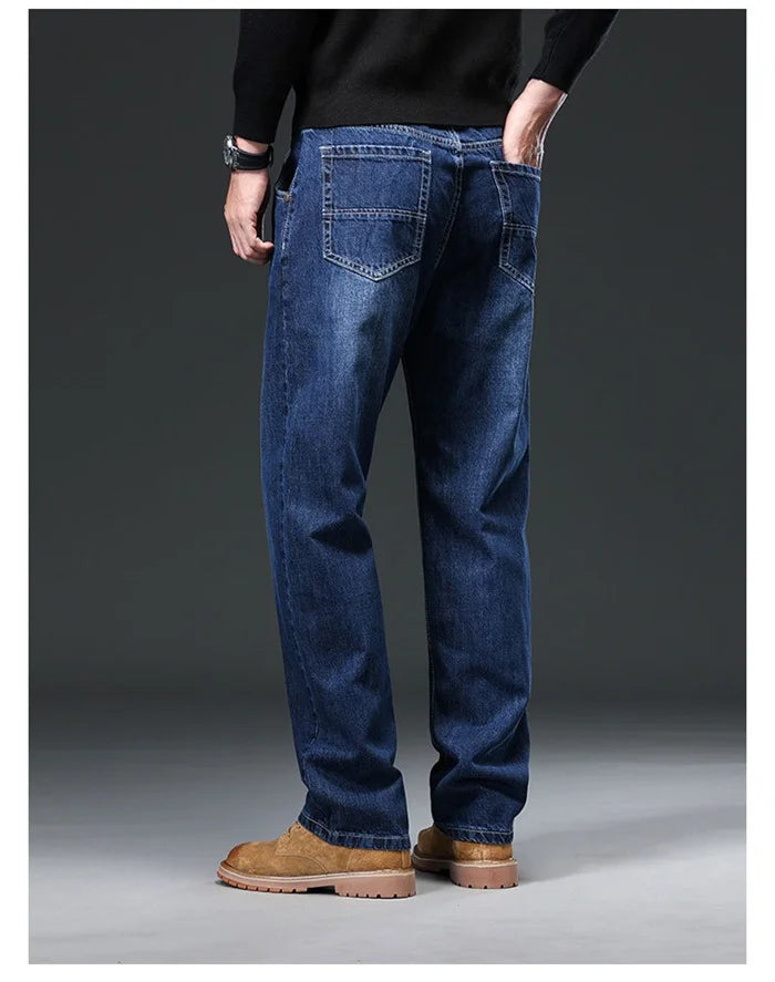 2026 Men Jeans 100% Cotton Thick Straight Plus Big Size 42 44 46 48 140KG Loose Classic Black Denim Trousers Casual Pants
