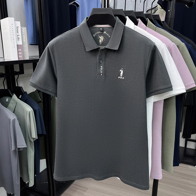 Luxury brand short sleeve silky cotton polo shirt summer new business men's T-shirt Paul Pony embroidered breathable casual top