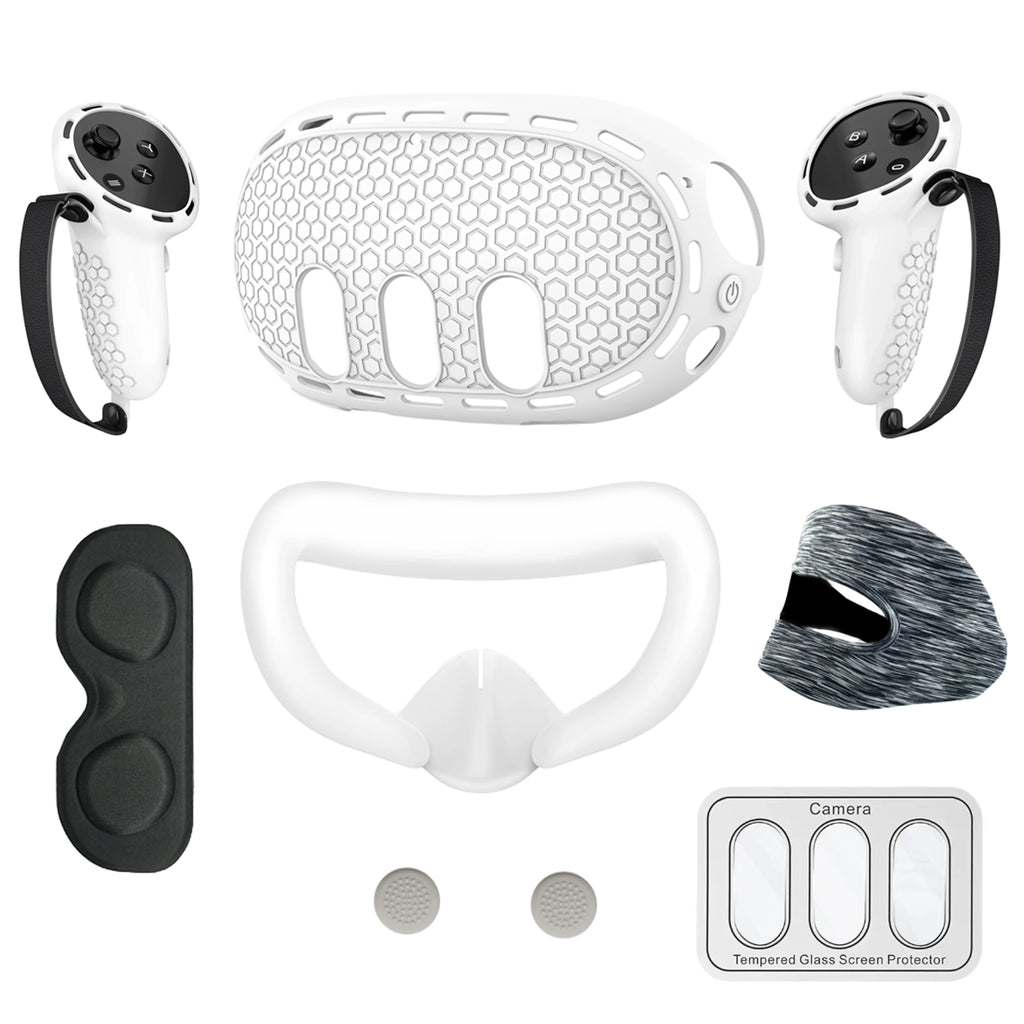 For Meta Quest 3 Silicone Protective Shell 7 IN 1 Set Controller Grip Cover Tempered Glass Film Face Case Lens Cap VR Accessory