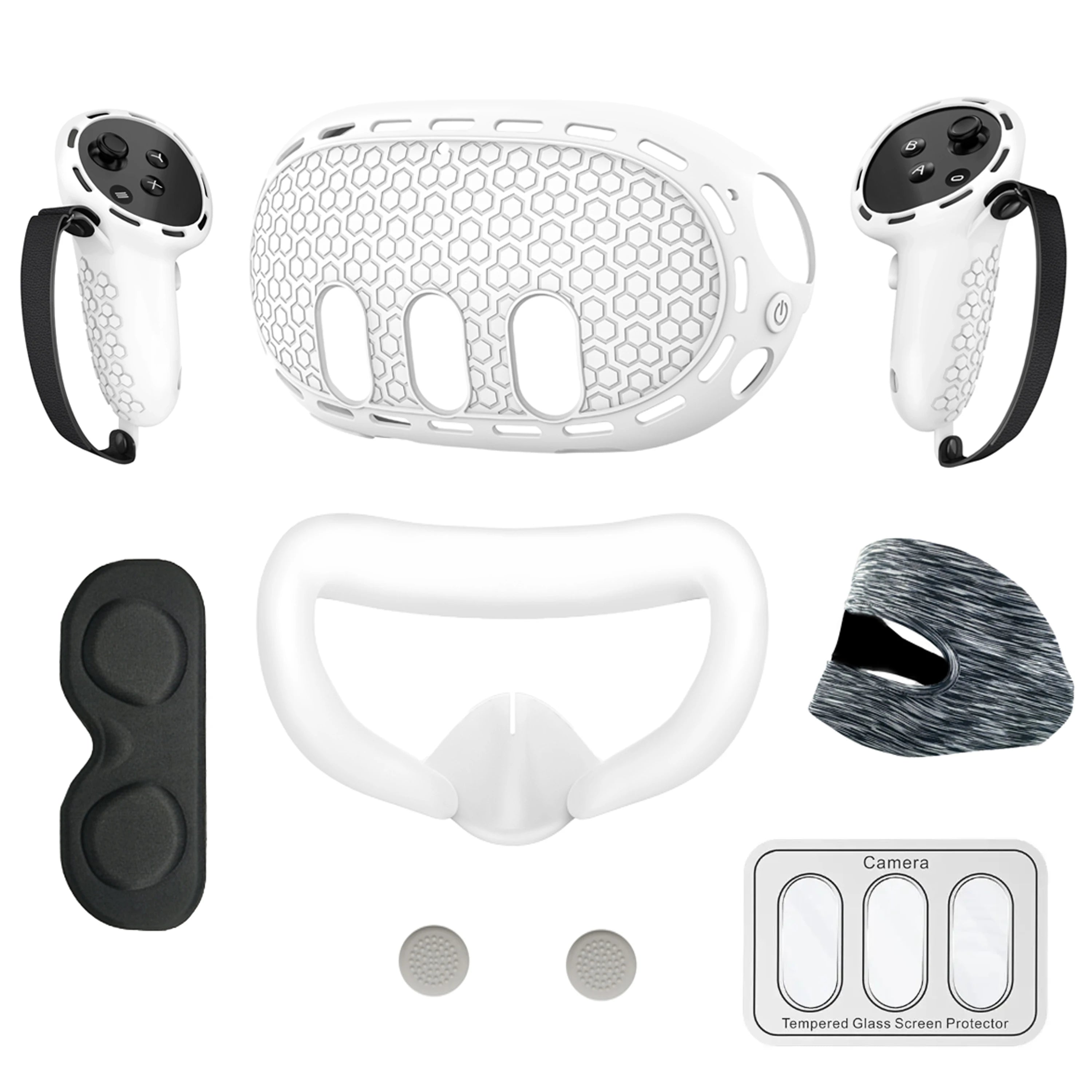For Meta Quest 3 Silicone Protective Shell 7 IN 1 Set Controller Grip Cover Tempered Glass Film Face Case Lens Cap VR Accessory
