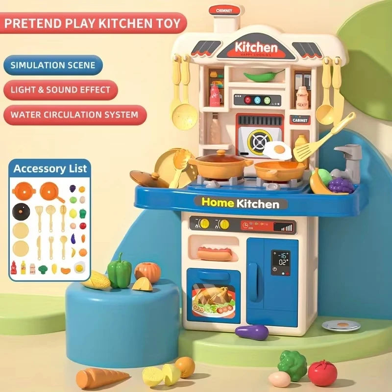 Kids Play Kitchen Set Toddler Kitchen Playset with Sound & Light Cooking Stove with Steam Play Sink Play Food Toy for Boys Girls