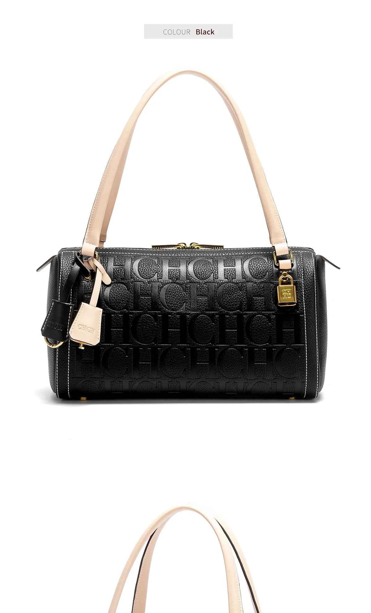 C-H Women's Boston Bag Autumn Winter New Collection Letter Design Texture Shoulder Bags