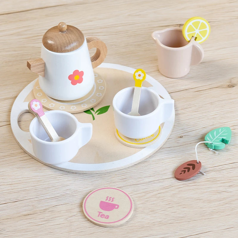 Kids Pretend Play Toys Popular Kids Kitchen Toys Realistic Wooden Tea Set Party Toy Set
