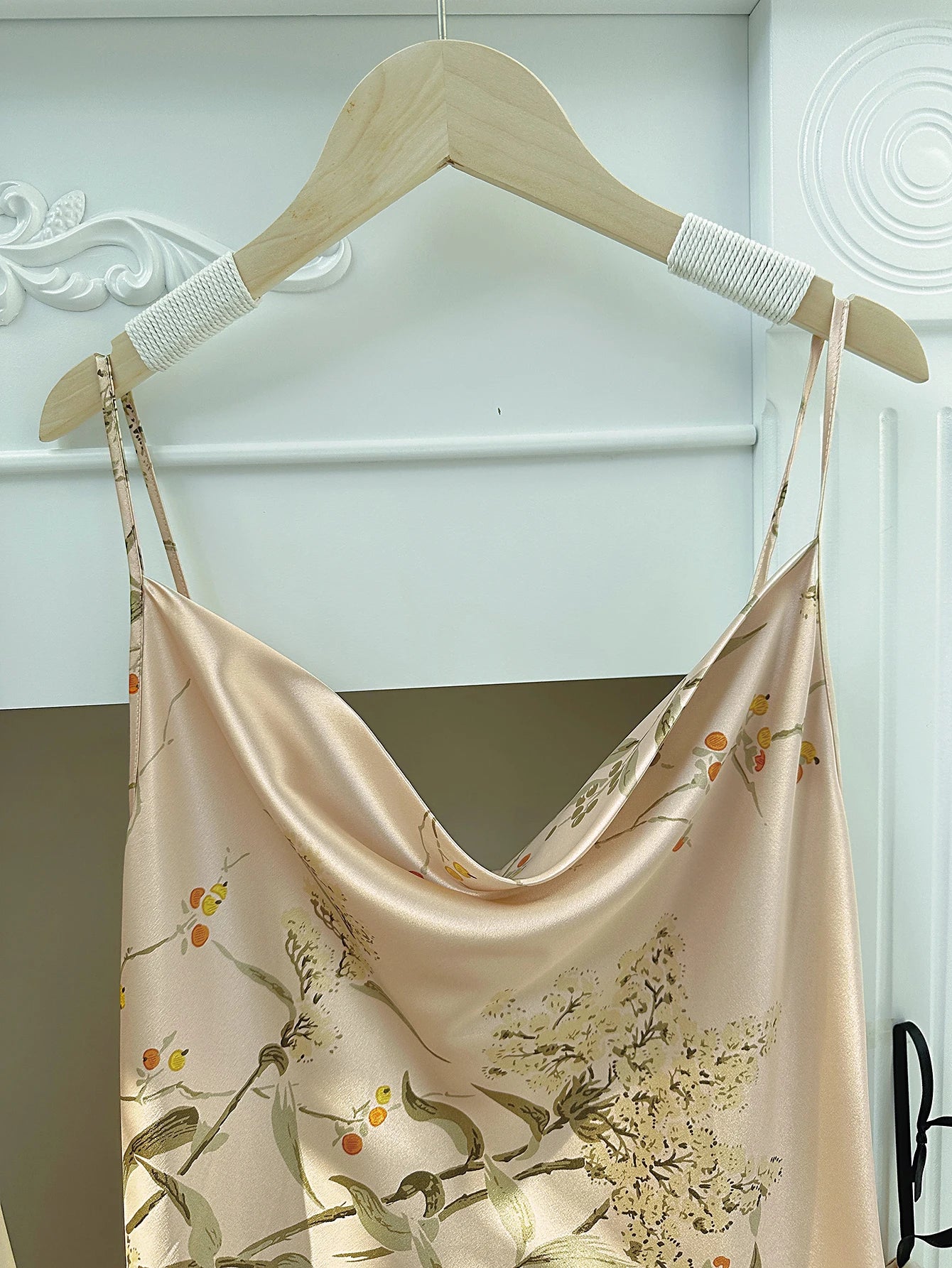 Floral Print Pajama Set Long Sleeve Robe With Belt   V Neck Slip Dress  Women's Sleepwear  Loungewear