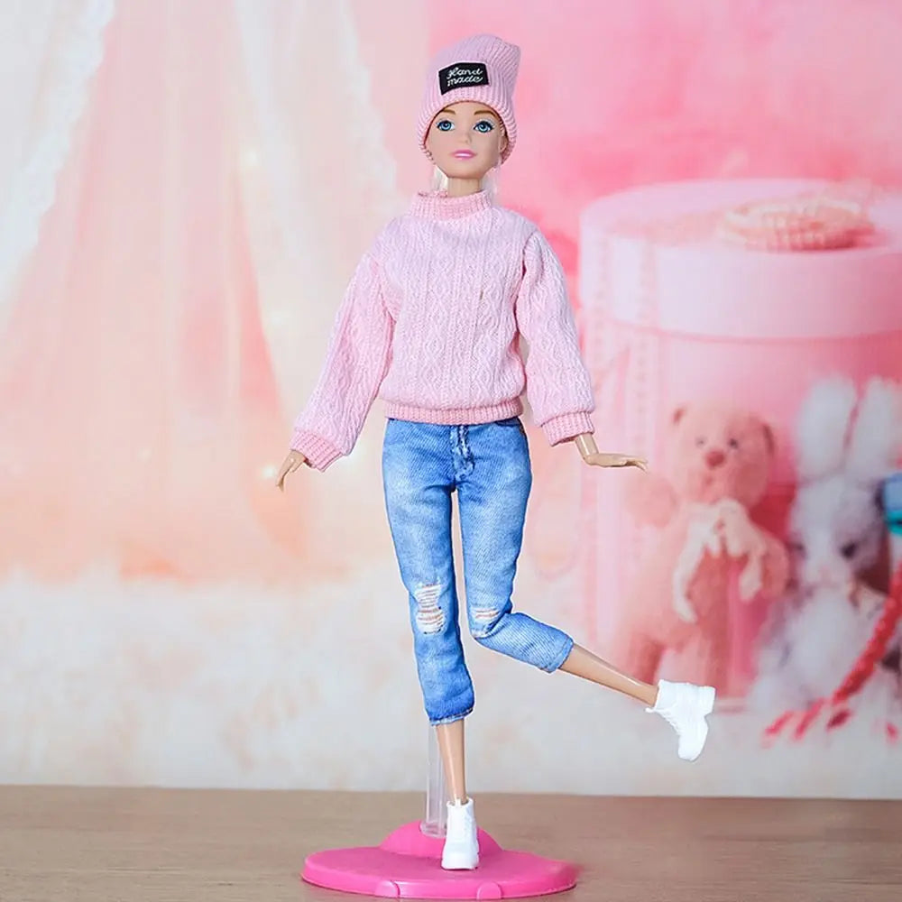 Doll Casual Clothes Hats Winter Wear Sweaters Pants Handmade Girl Doll Wearing Set For 1/6 Doll Clothes Accessories DIY Gift