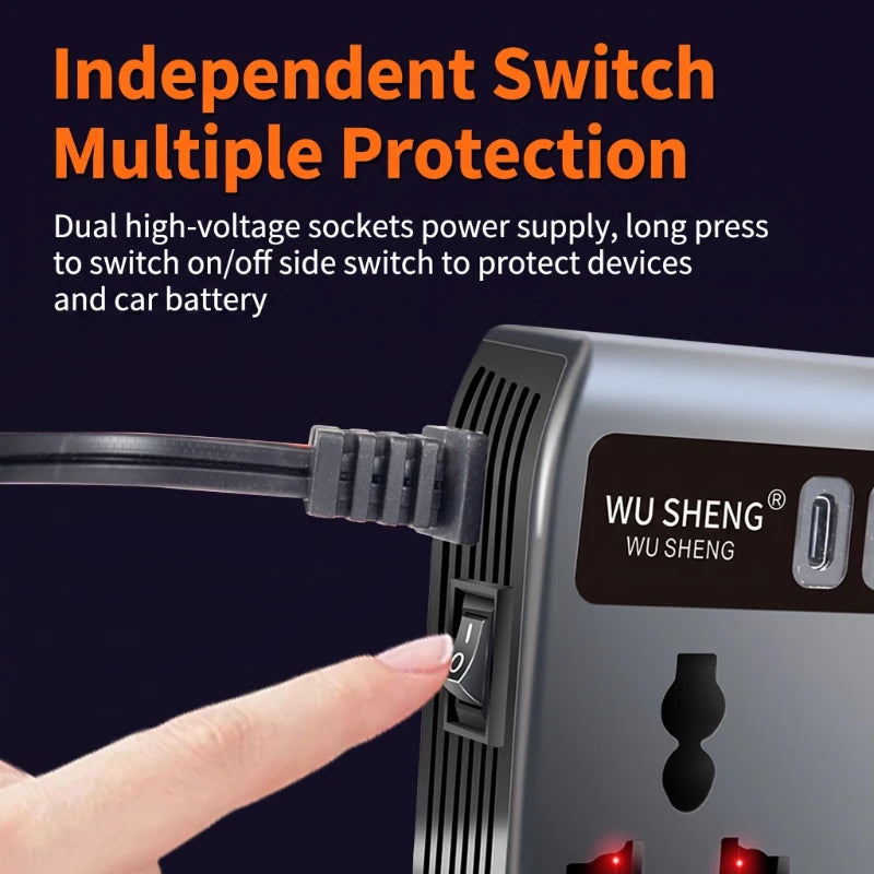 Car Power Inverter 200W 12V/24V With AC Outlet & 4 USB Ports