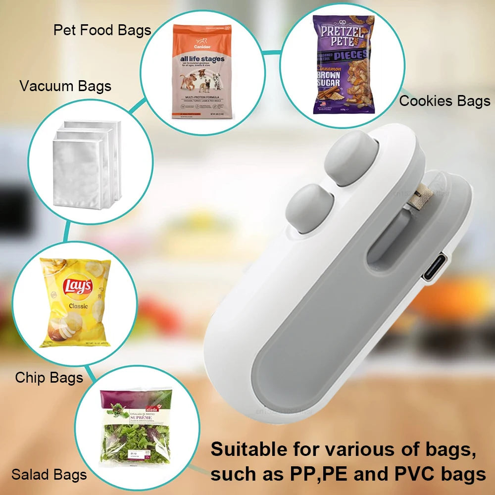Mini Bag Sealer 2 in 1 Heat Sealer with Cutter Snack Bag Sealer Portable Resealer Machine for Plastic Bags Food Storage