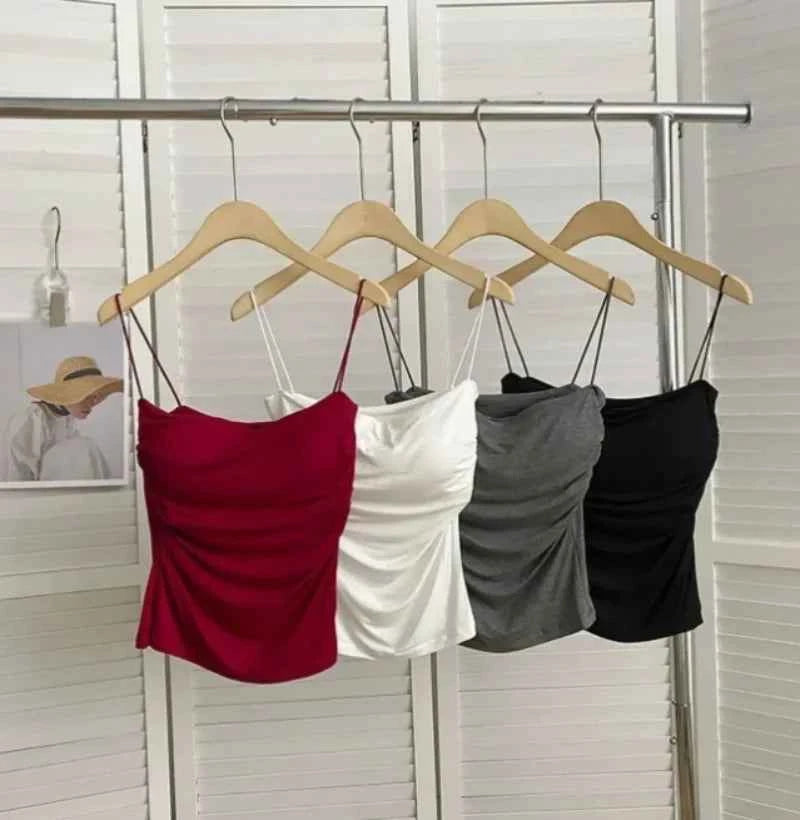 New Women's Halter Top Summer Korean Style Trend Fashion Built-In Women's Bra Stretch Women's Beach Everyday Casual Tank Top