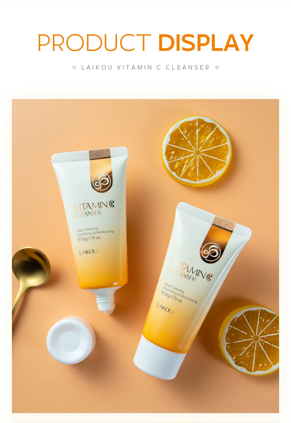 LAIKOU 50g Vitamin C Facial Cleanser Brightening Moisturizing Deep Cleansing Foam Dense Amino Acid Gentle Cleanser Face SkinCare