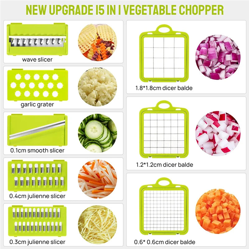 LMETJMA New 22 in 1 Vegetable Chopper Dicer Onion Chopper with 13 Blades and Container Veggie Mandoline for Potato Tomato KC0458