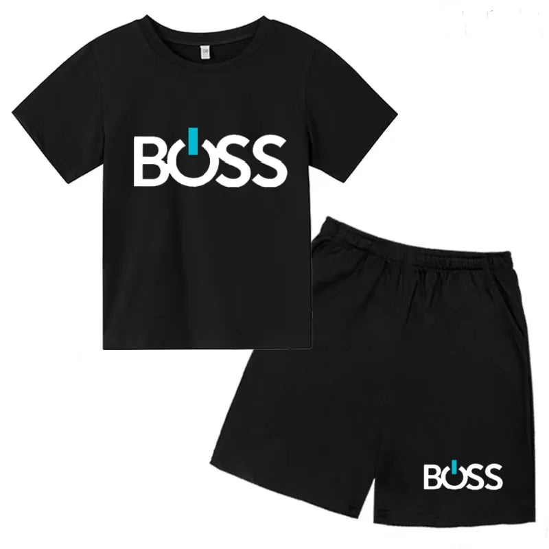 Kids Summer Sportswear 3-12 Years New Letter Fashion T-shirt Coat Boys Girls Toddler Short-sleeved+Shorts Casual Cool Sports Set