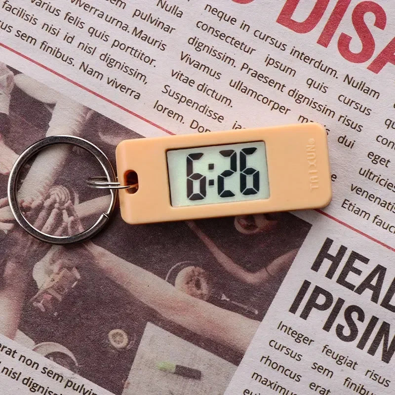Mini Electronic Clock Keychain, Digital LED Time Display Student Elliptical Watch, Portable Wall Clock Keyring for Bag Backpack
