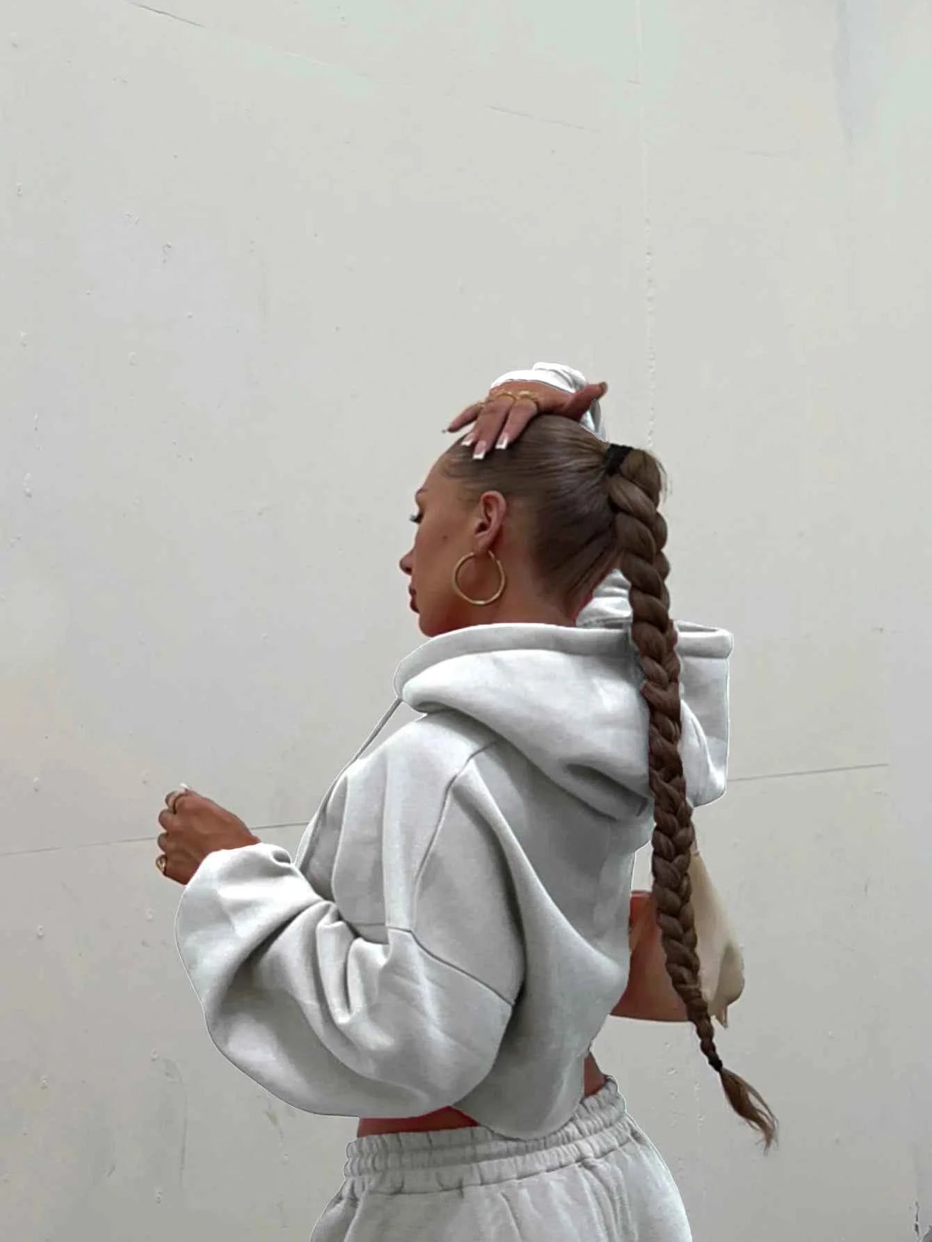Women Hooded Zip-up Cropped Sweatshirt and Long Pants 2 Piece Sets 2025 Autumn Casual Hoodies Sweatpants Suit Tracksuits