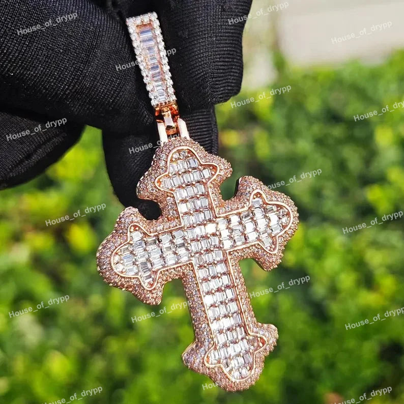Iced Out Cross Pendant Necklace 925 Silver With Moissanite Diamond Luxury Hip Hop Religious Statement Jewelry For Unisex