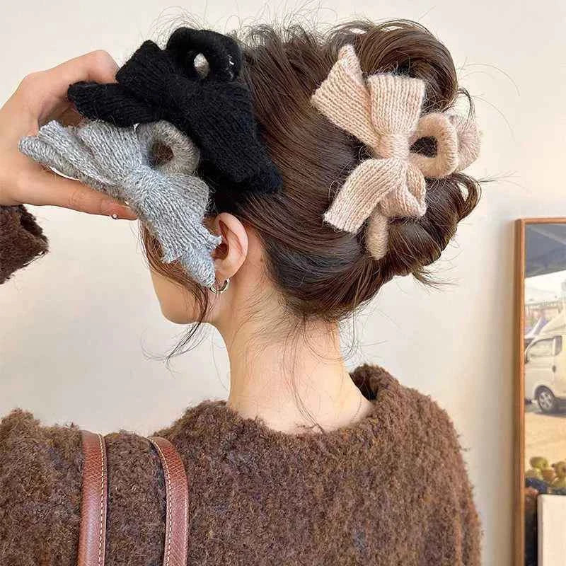 Korean-Style Autumn And Winter Bow Knit Simple Hair Clip Fashionable Ladies' Updo Shark Clip Hair Accessory