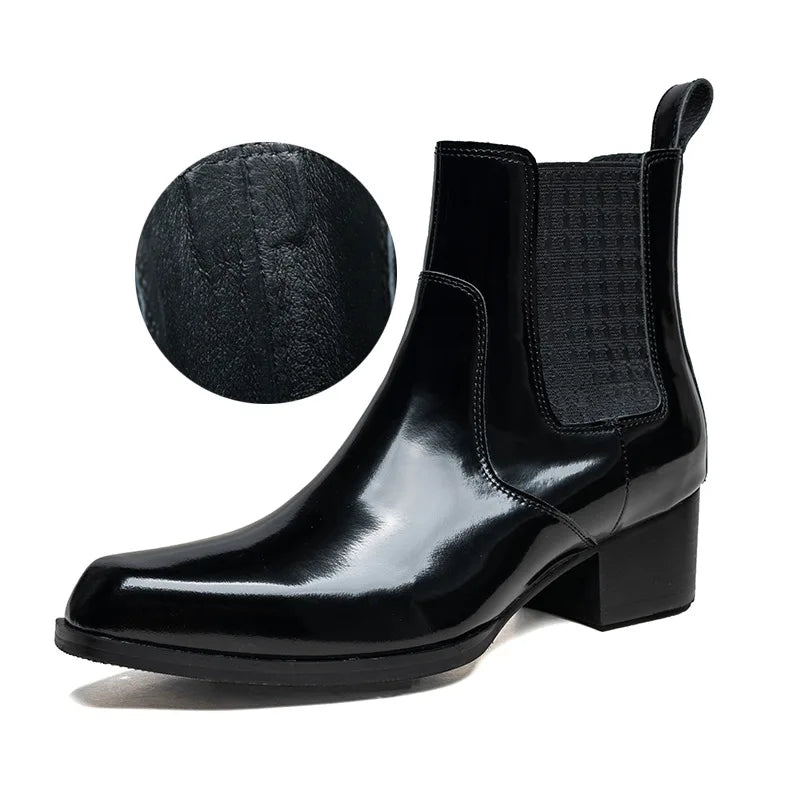 Autumn Winter New Mens 5 CM High Heels Warm Genuine Leather Ankle Boots Shoes Men Business Dress Work Boots Black Wedding Shoes
