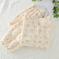 2023Women's Pajamas Pure Cotton Women's Long sleeved Pants Round Neck Loose Homewear Small Fower Print Baby Cotton Sleepwear Set