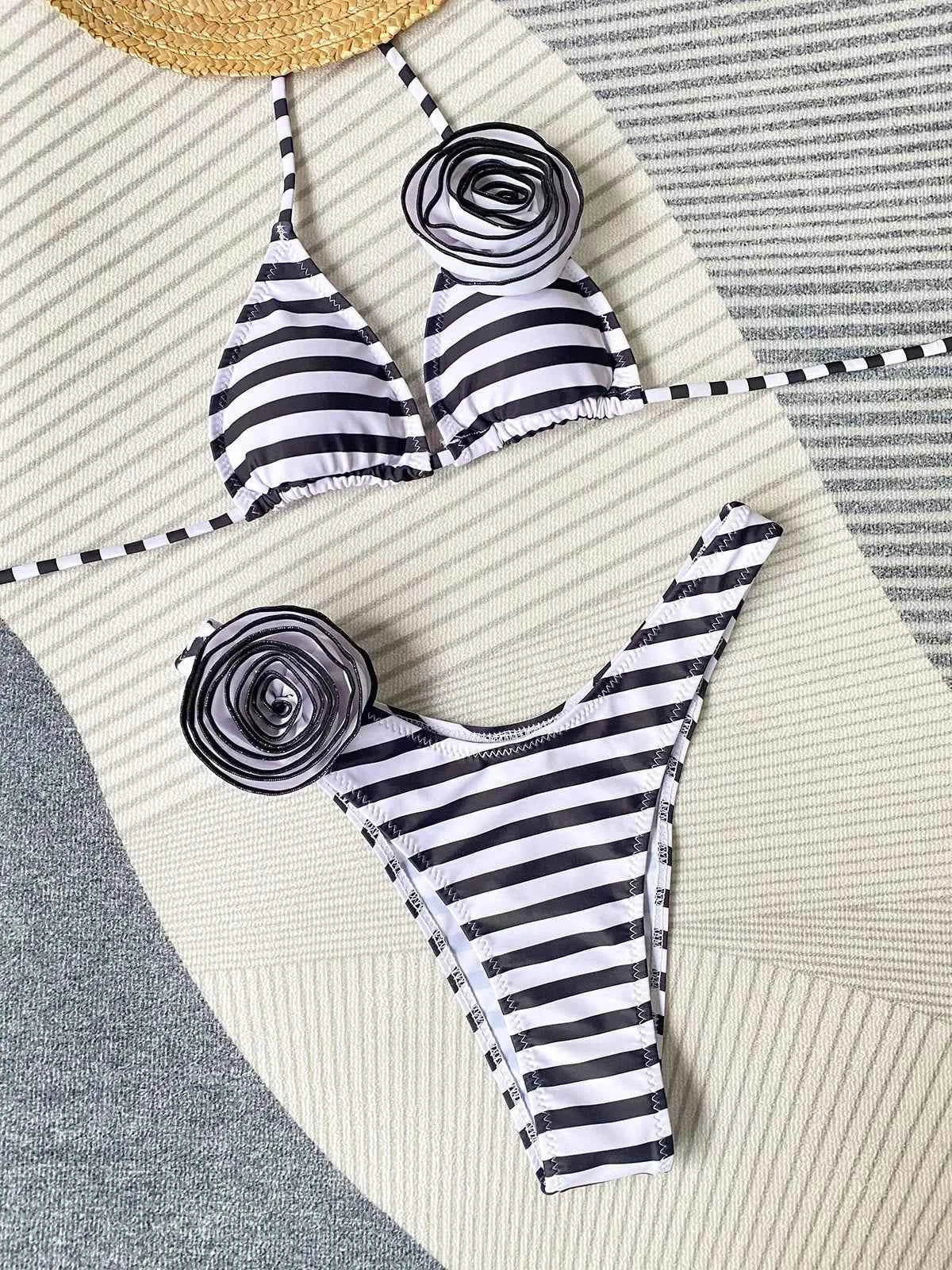 2026 New Sexy White 3D Flower Solid Two Piece Push Up Bikini Set Luxury Swimwear Women Swimsuit Beachwear Summer Bathing Suit