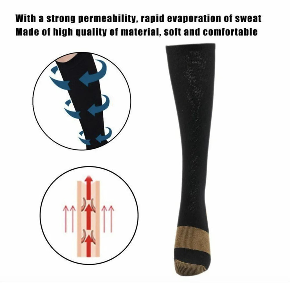 1/5 Pairs Copper Compression Socks High Unisex Graduated Pressure Stockings Anti Fatigue Pain Relief Sports Travel Socks