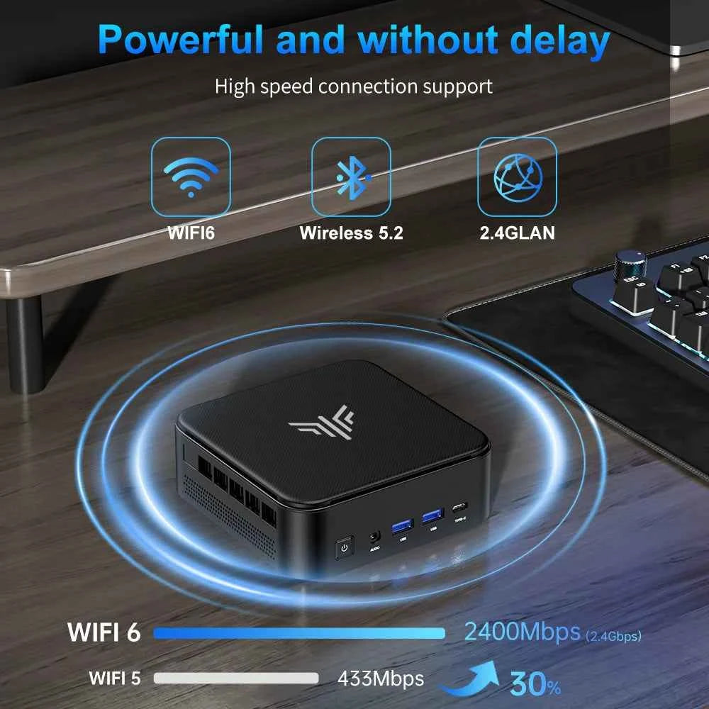 NIPOGI Mini PC with AMD Ryzen 7 7735HS 16GB DDR4 512GB M.2 SSD Mini Gaming PC with USB Type-C Supports Triple 4K Display