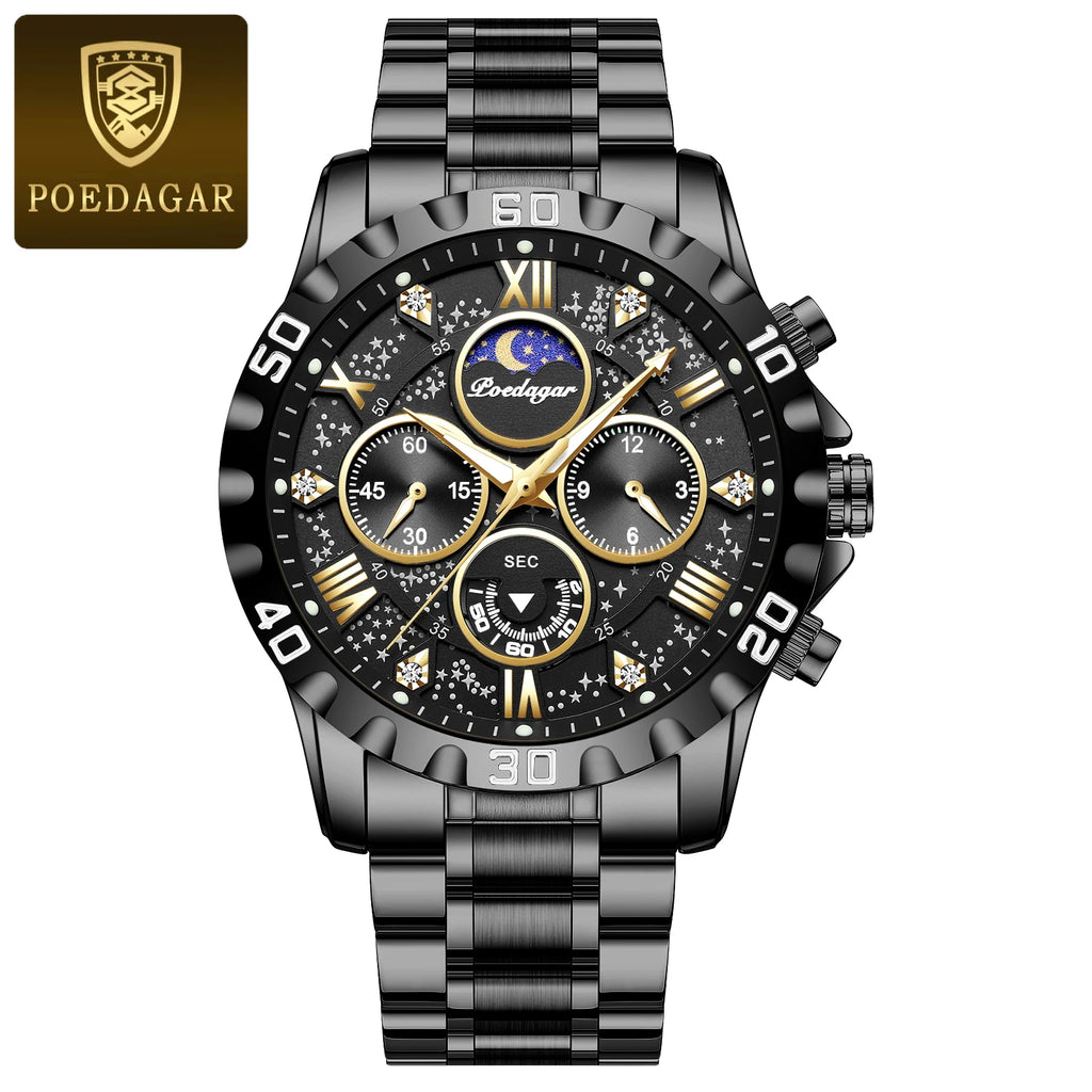 POEDAGAR Luxury Fashion Man Watch Waterproof Luminous Chronograph Men Watch Stainless Steel Sports Military Quartz Men's Watches