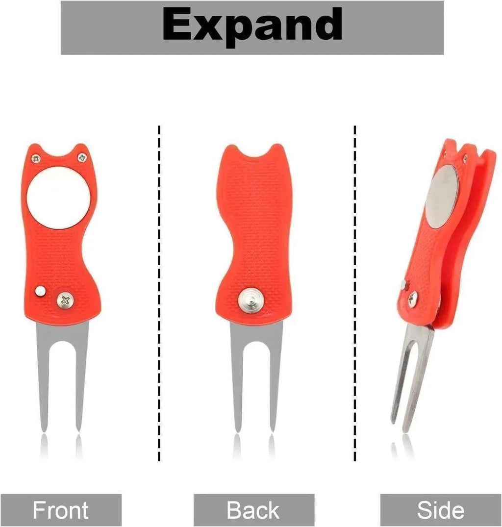Golf Divot Repair Tool Foldable Metal Golf Green Divot Tool with Magnetic Ball Marker