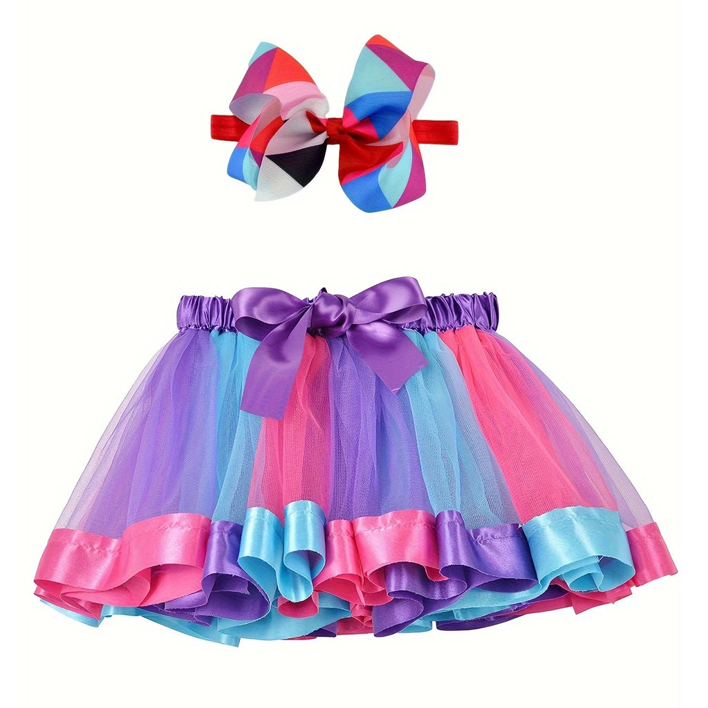 Mini skirt Party With Hairpin 2024 Tutu Skirt Baby Girl Skirts Princess Rainbow Tulle Skirts Girls Clothes Children Clothing