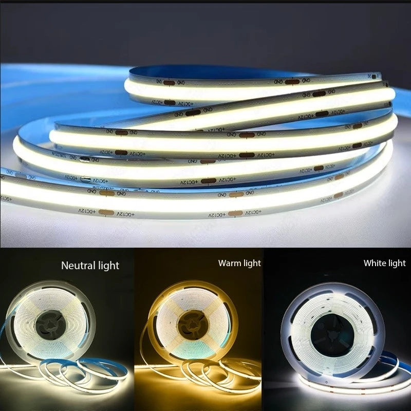 DC 12V 24V FOB COB Strip 320Leds/M High Density RA90 White 3000K 4000K 6000K IP20 Flexible Ribbon Rope LED Light