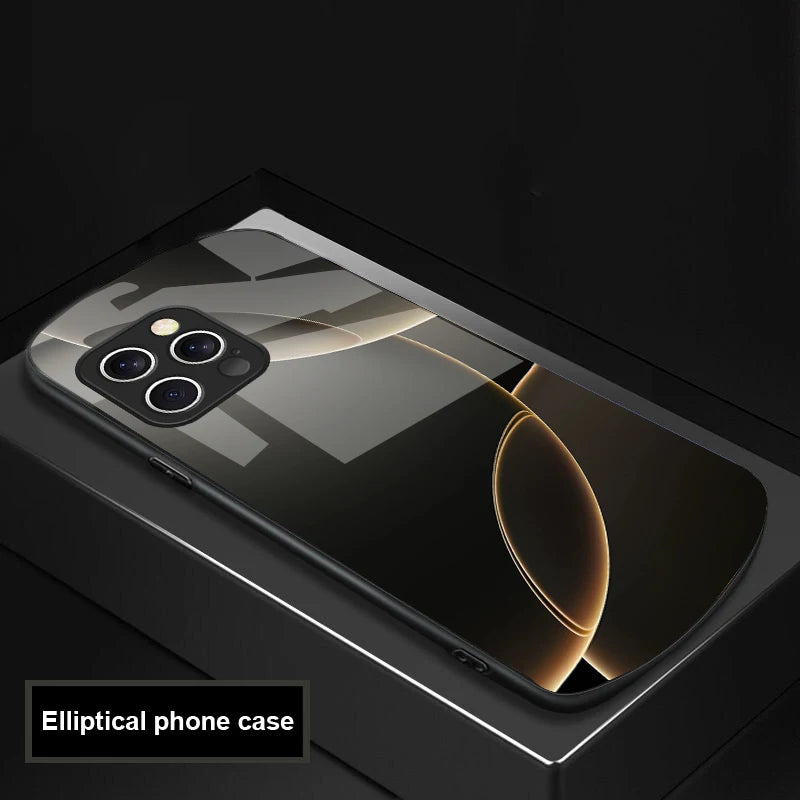 Geometric Semicircle For IPhone 16 Pro Max 15 Pro 14 13 12 Mini 11 XS Max XR 7 8 Plu SE 2022 Elliptical Glass Phone Case