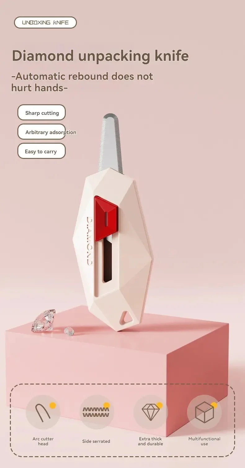 Diamond Design Unbox Knife Safety Round Head Cutter Magnetic Carton Box Cutter for Opening Package Letter Utility Knife