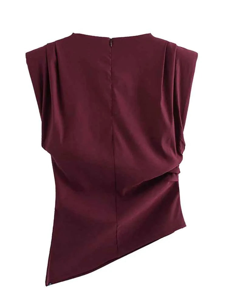 Fashion Shoulderless Top European American Style Simple Pleated Decorative New Top
