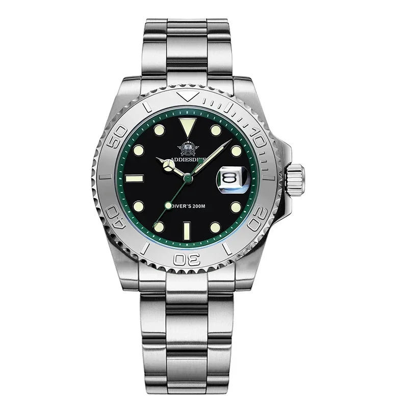ADDIESDIVE Top Brand Mens Quartz Watches 41mm Stainless Steel Calendar Display Luxury Watch Luminous 200m Dive Casual Wristwatch