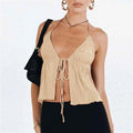 Sexy Summer Cami Top Bowknot Lace-Up Sleeveless Cropped Vest Elegant Youth Clothes Women Fashion Off Shoulder 2024 New