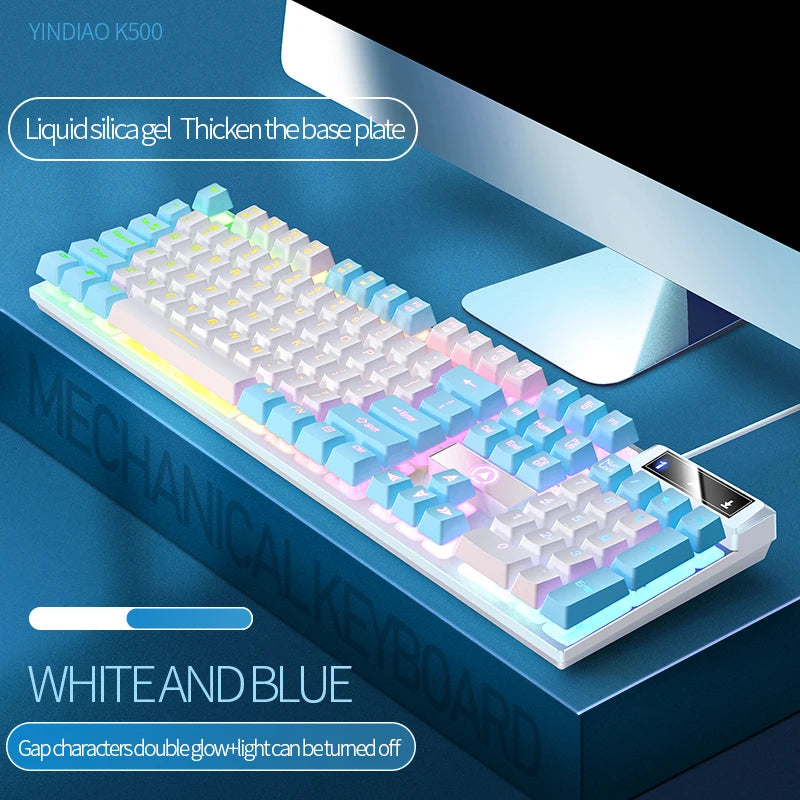 White and Blue Pairs Color Wired Full-Size Gaming Keyboard With Numpad – 104 Keys