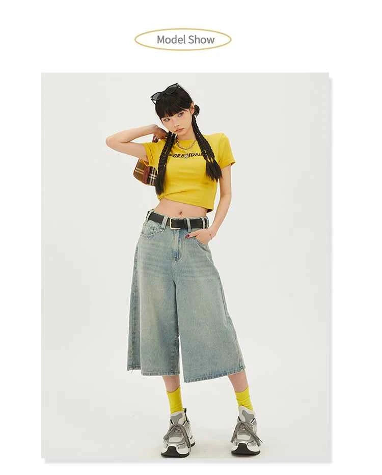 Fashion Harajuku Vintage High Waist 2000S Blue Denim Shorts Women's Casual Loose Fit Y2K Punk Streetwear Style Baggy Shorts