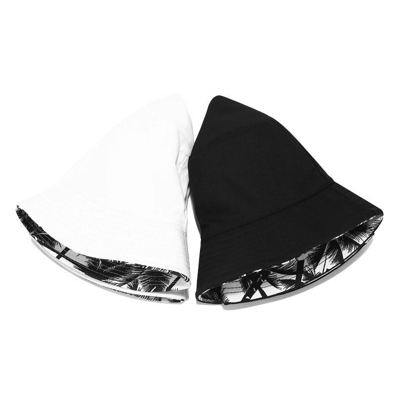 Unisex Reversible Double Sided Black Coconut Tree Printed Fisherman Caps Bucket Hats Men Women Outdoor Travel Visor Hiking Hat