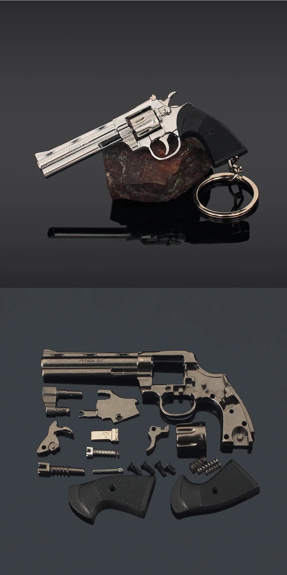 7cm Detachable Colt 357 Revolver Metal Gun Keychain Model Military-themed Keyrings Car Keychain Fashionable Men Accessories