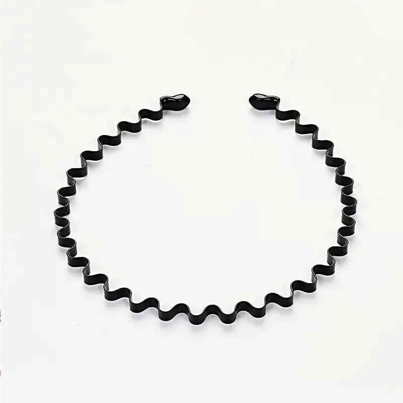 Unisex Black Elastic Non Slip Simple Metal Headbands For Men Women Wavy Hairband Spring Hair Hoop Fashion Hair Accessories