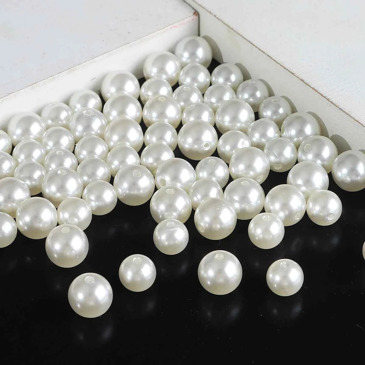 3-20mm 10-1000pcs straight hole ABS imitation pearl beige white bracelet with round beads for DIY craft jewelry making products