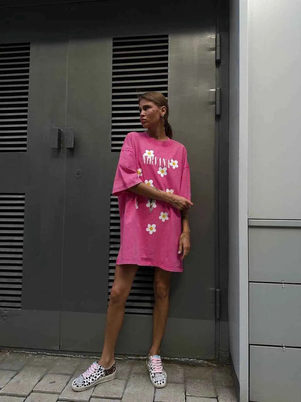 Sumuyoo Women's Retro Printed T-shirt Cotton Men Vintage Short-sleeve Wax Printing T Shirts Fashion Hip Hop Loose Fflower Tees